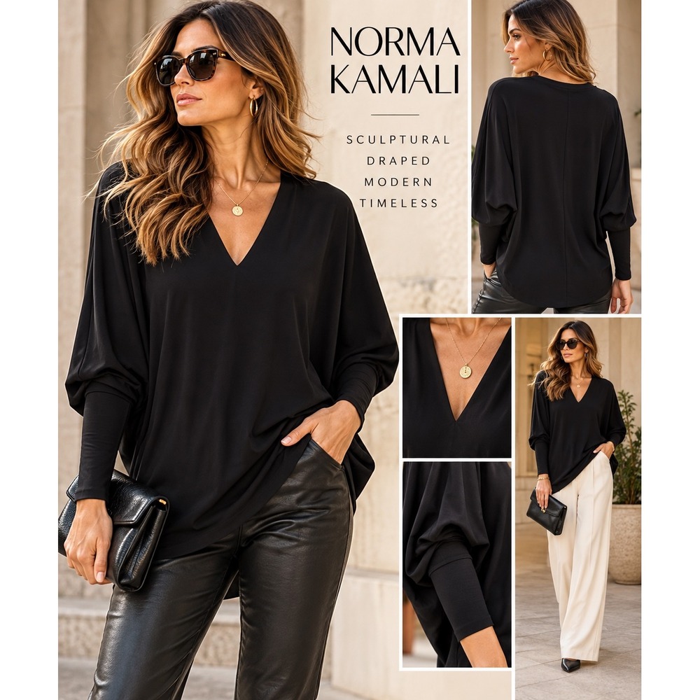 Norma Kamali Black Sculptural Batwing Dolman Tunic Avant Garde Top S/6